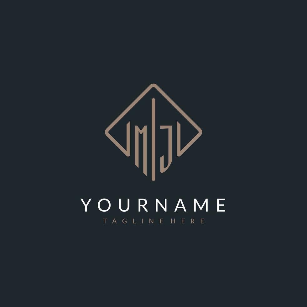MJ initial logo with curved rectangle style design vector