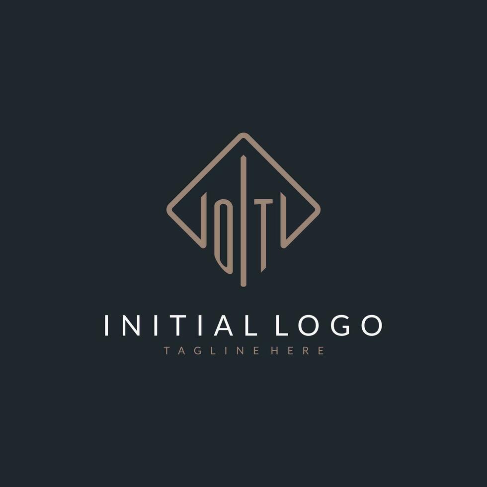 OT initial logo with curved rectangle style design vector