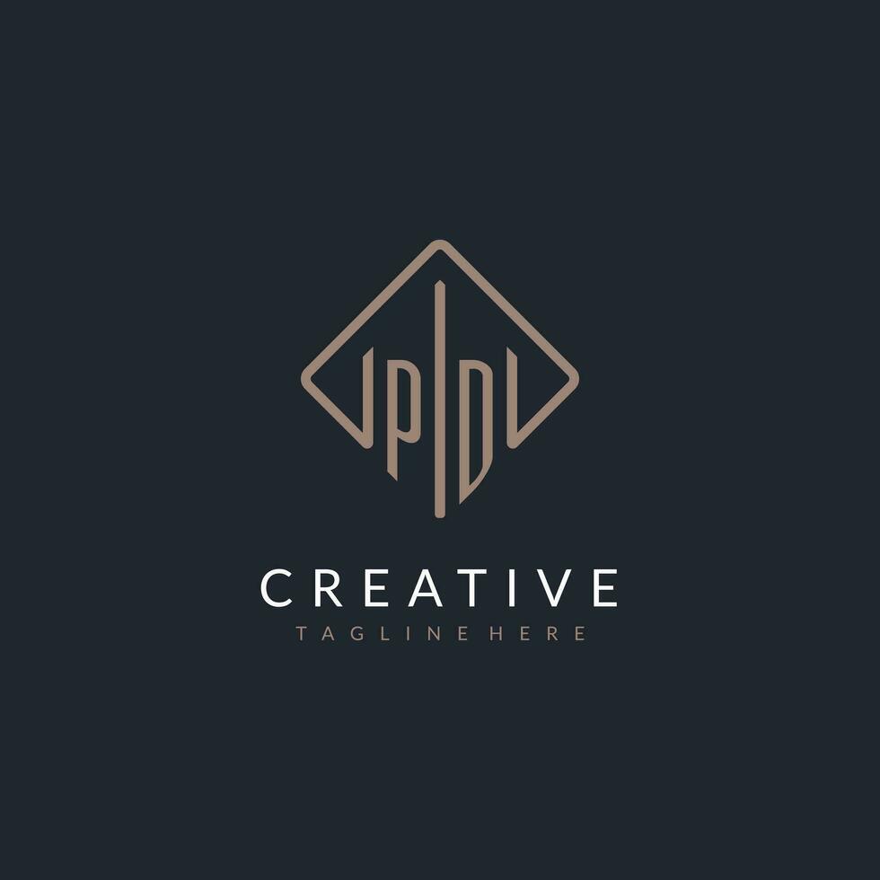 pd inicial logo con curvo rectángulo estilo diseño vector