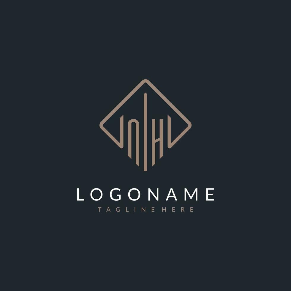 NH initial logo with curved rectangle style design vector