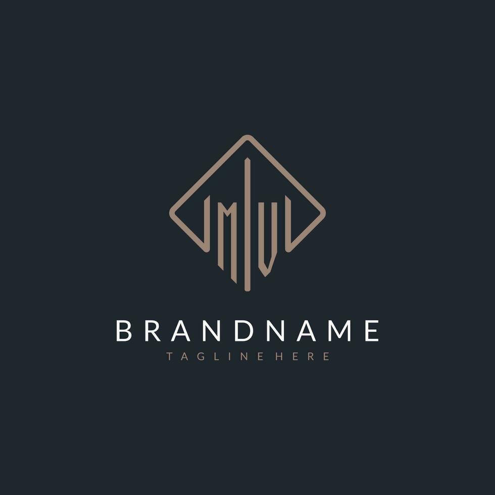 MV initial logo with curved rectangle style design vector