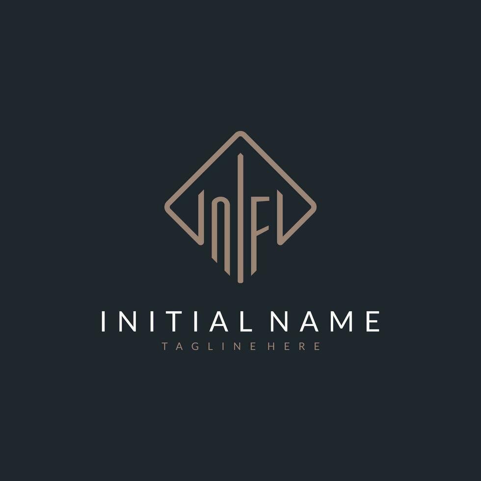 NF initial logo with curved rectangle style design vector