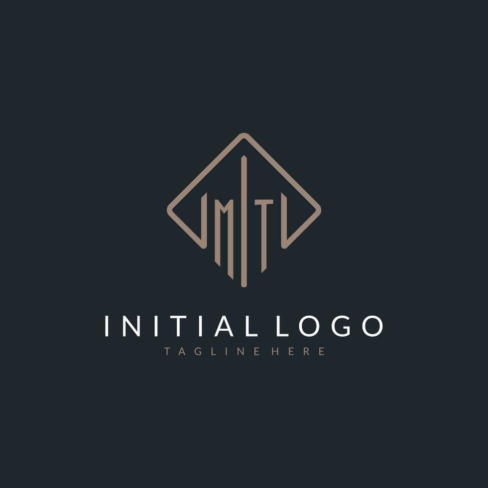 MT initial logo with curved rectangle style design vector