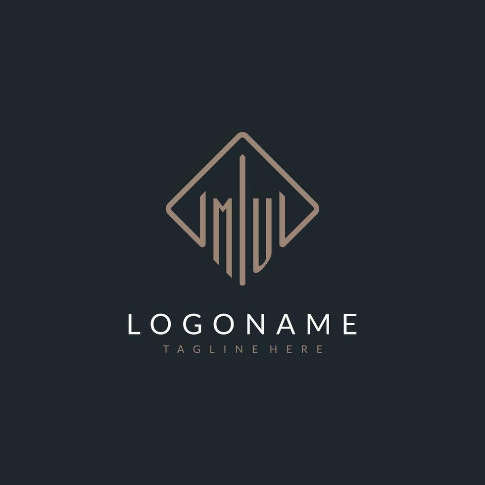 MU initial logo with curved rectangle style design vector