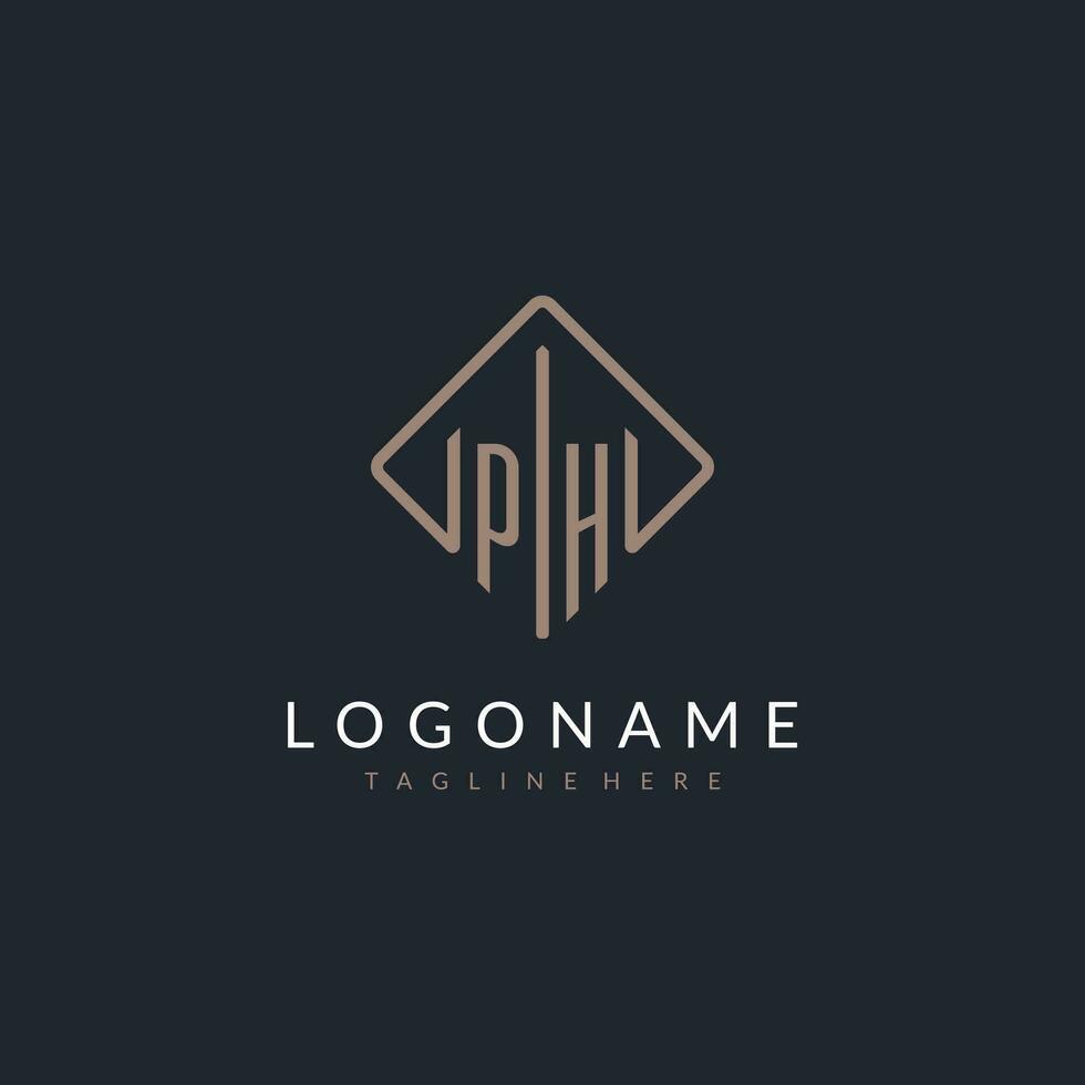 PH initial logo with curved rectangle style design vector