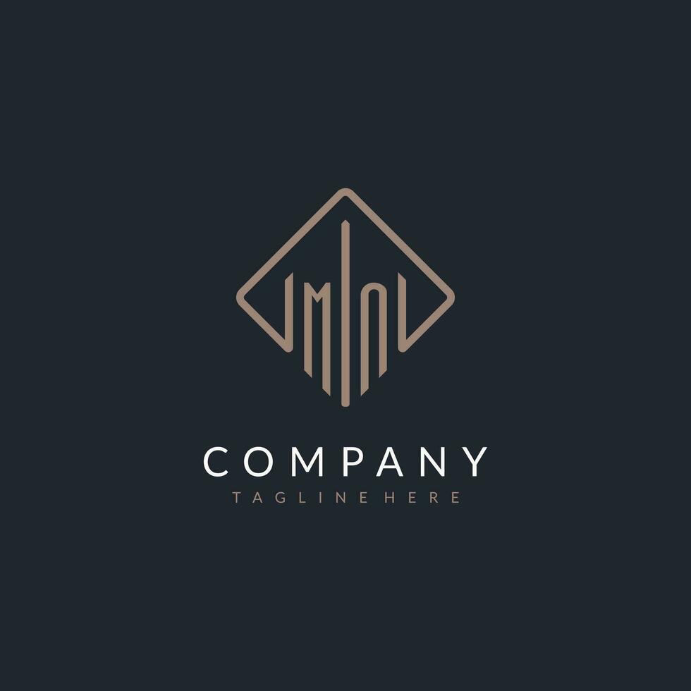 MN initial logo with curved rectangle style design vector