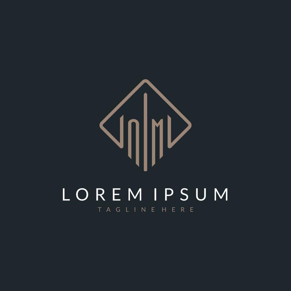 NM initial logo with curved rectangle style design vector