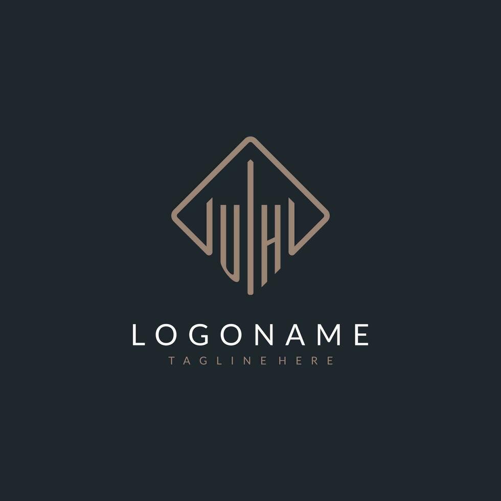 UH initial logo with curved rectangle style design vector