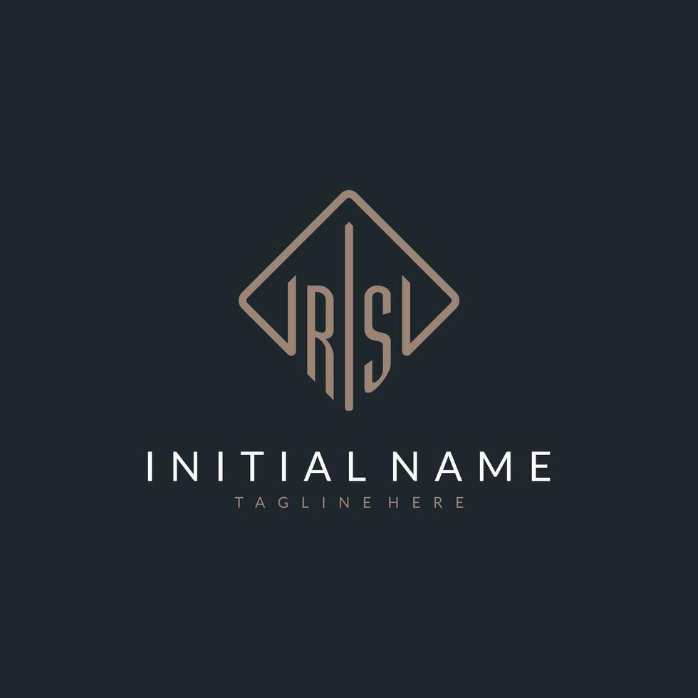 RS initial logo with curved rectangle style design vector