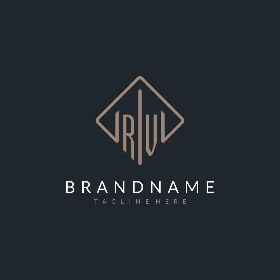 RV initial logo with curved rectangle style design vector