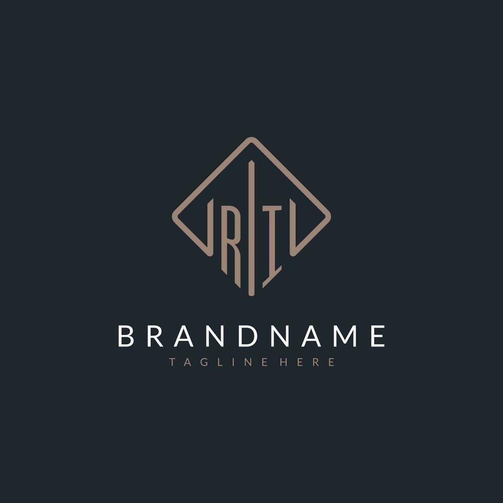 RI initial logo with curved rectangle style design vector