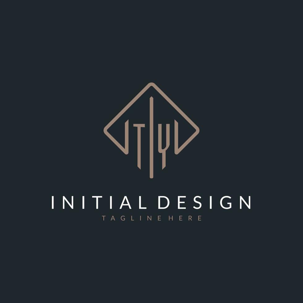 TY initial logo with curved rectangle style design vector