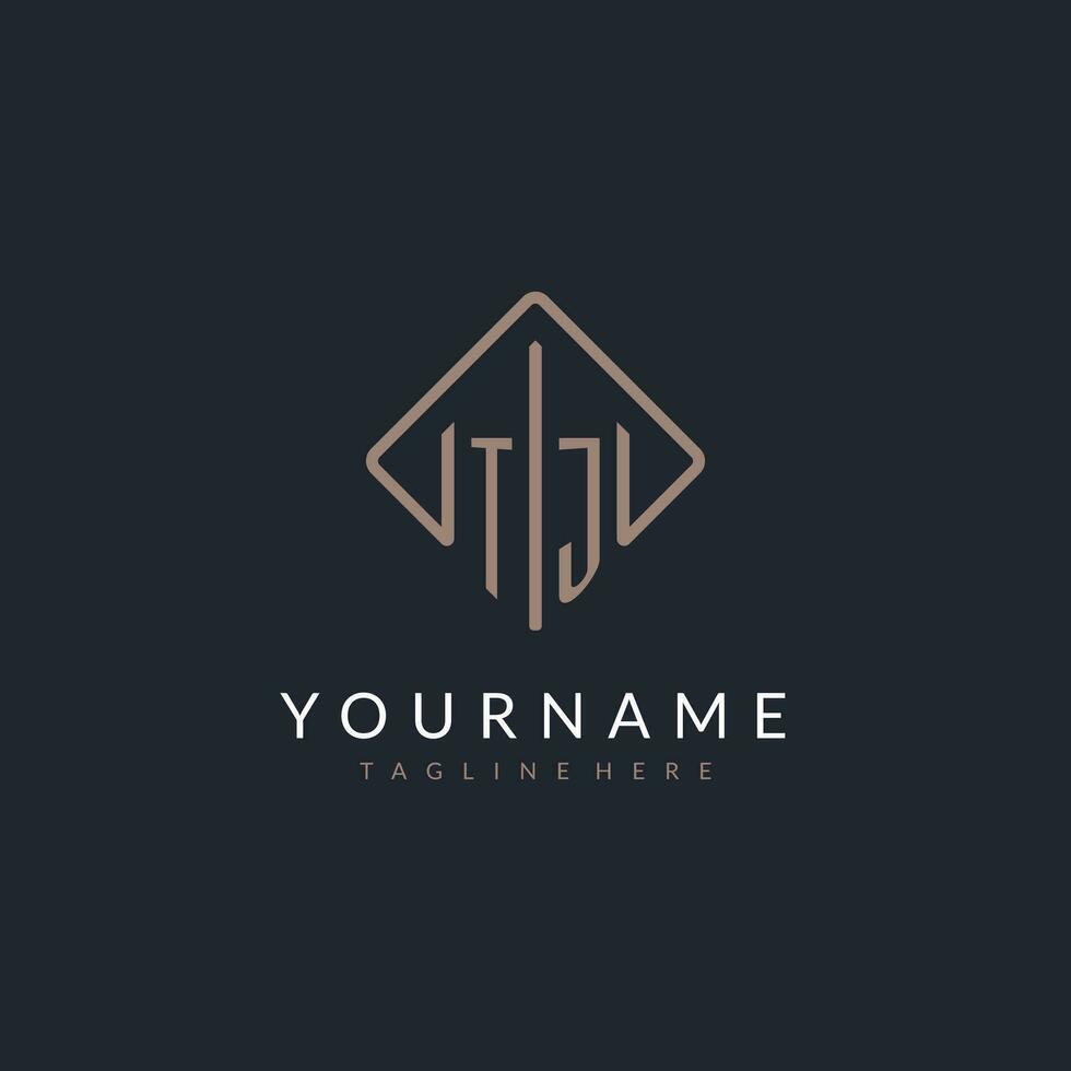 TJ initial logo with curved rectangle style design vector