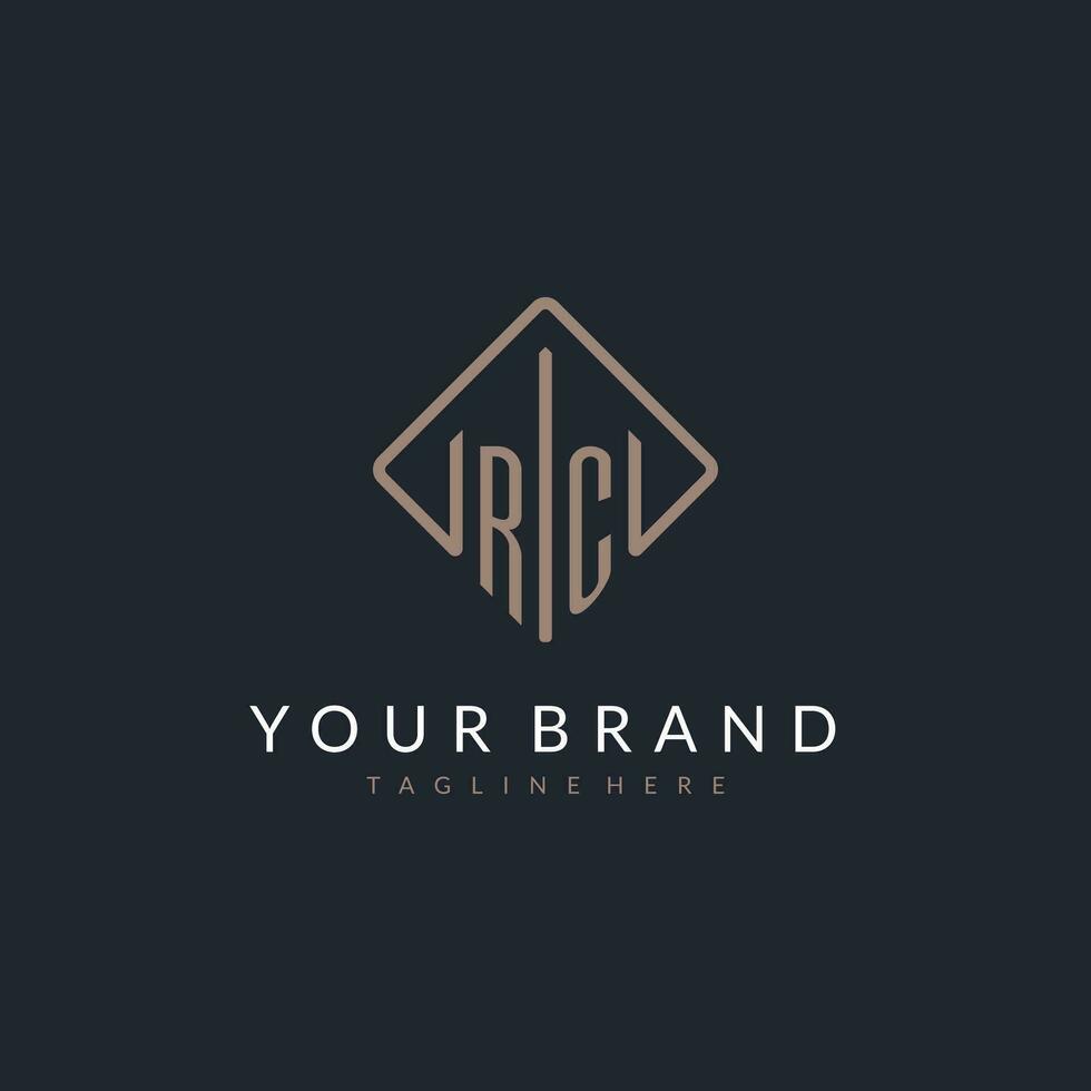 RC initial logo with curved rectangle style design vector