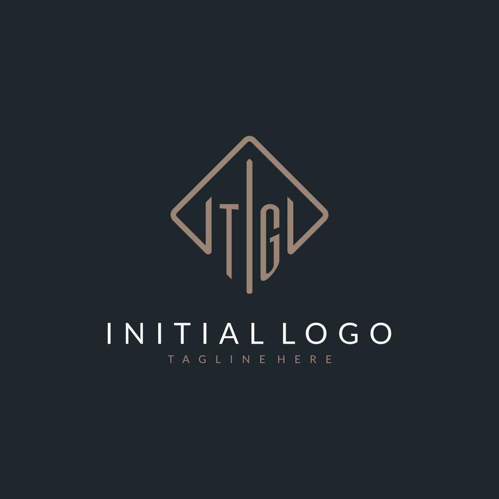 TG initial logo with curved rectangle style design vector