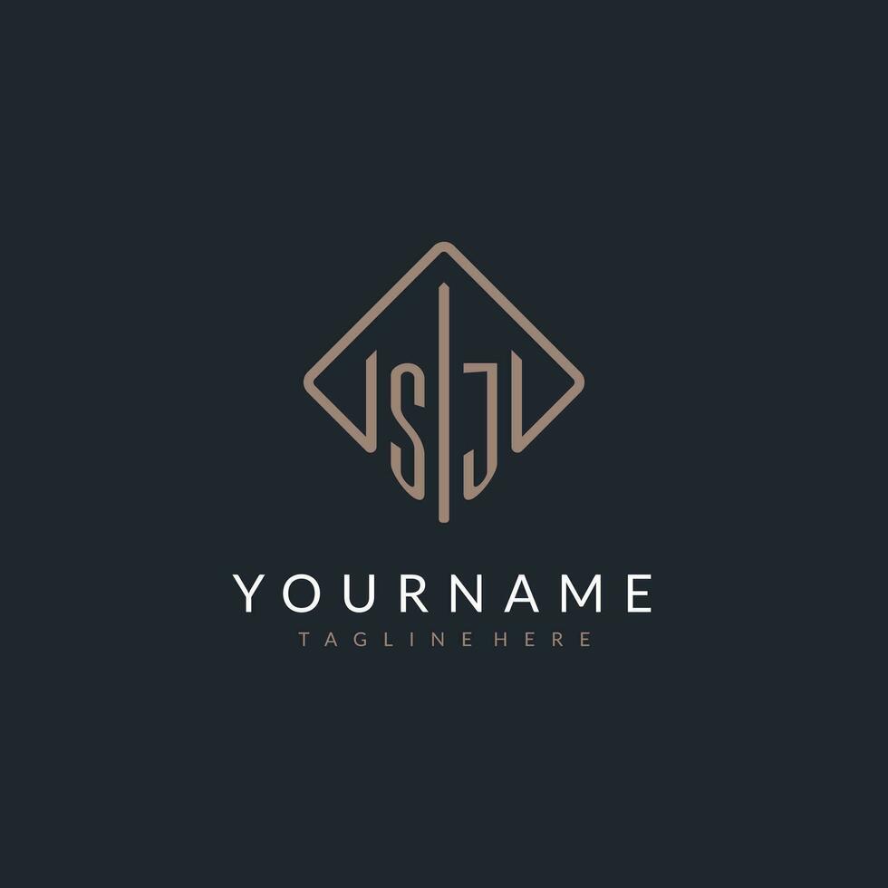 SJ initial logo with curved rectangle style design vector