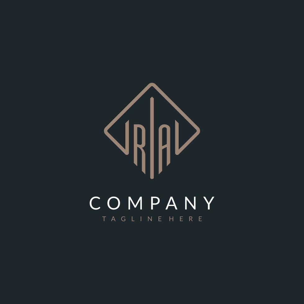 RA initial logo with curved rectangle style design vector