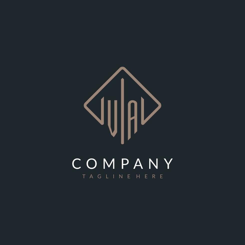 VA initial logo with curved rectangle style design vector