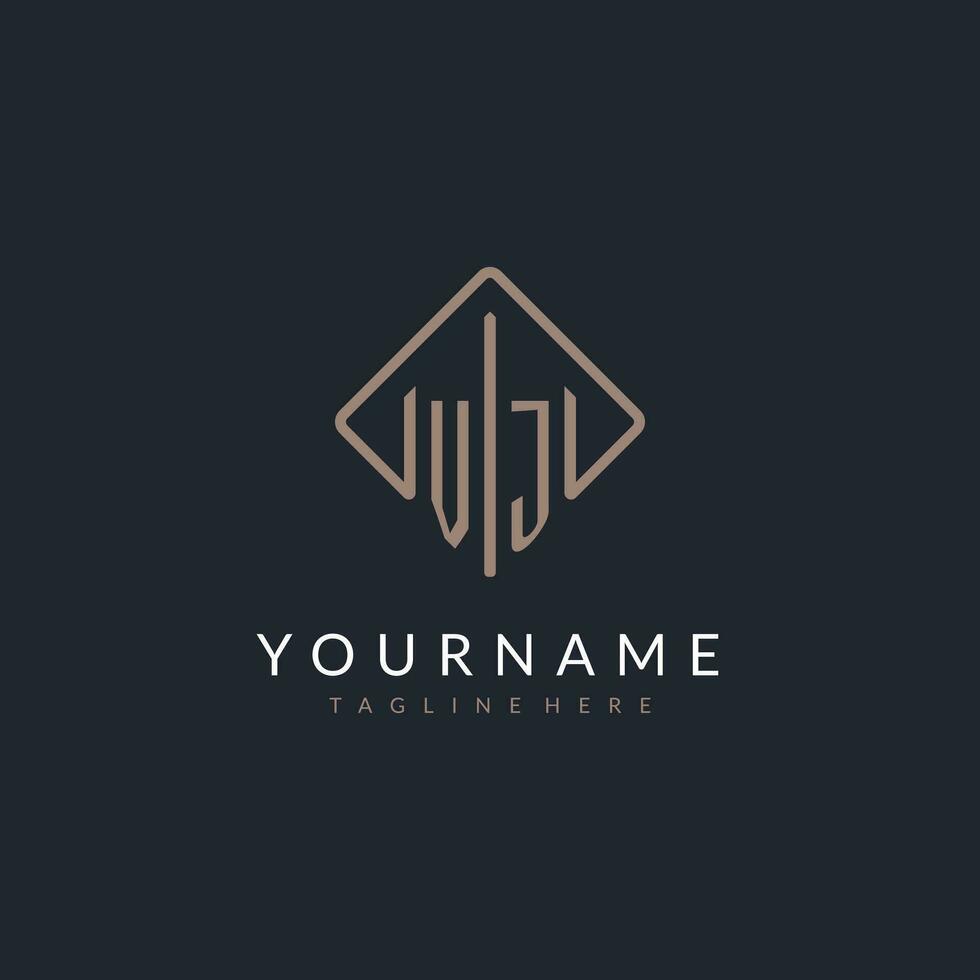 VJ initial logo with curved rectangle style design vector