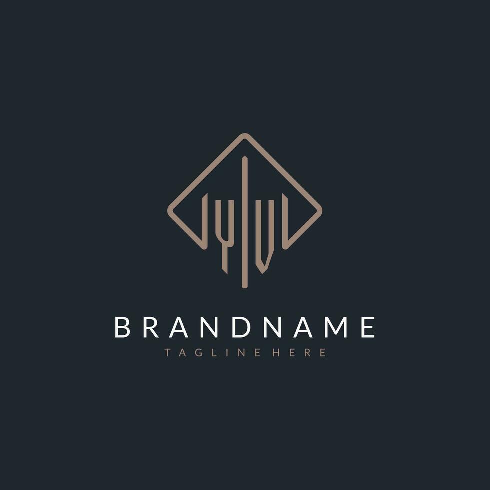 YV initial logo with curved rectangle style design vector