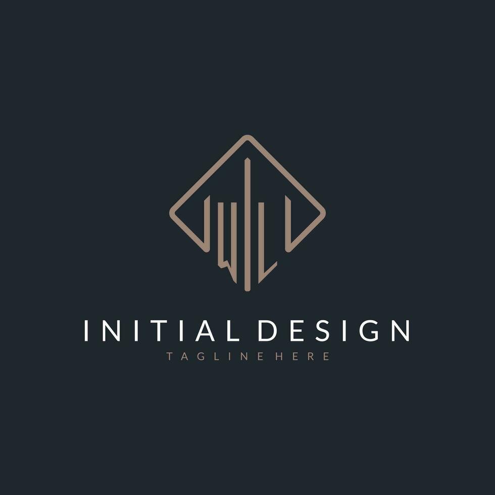 WL initial logo with curved rectangle style design vector