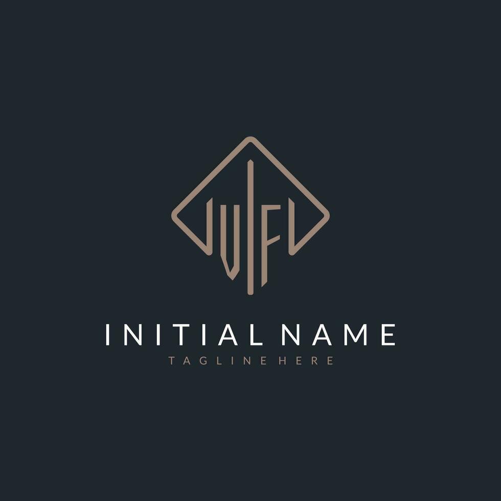 VF initial logo with curved rectangle style design vector