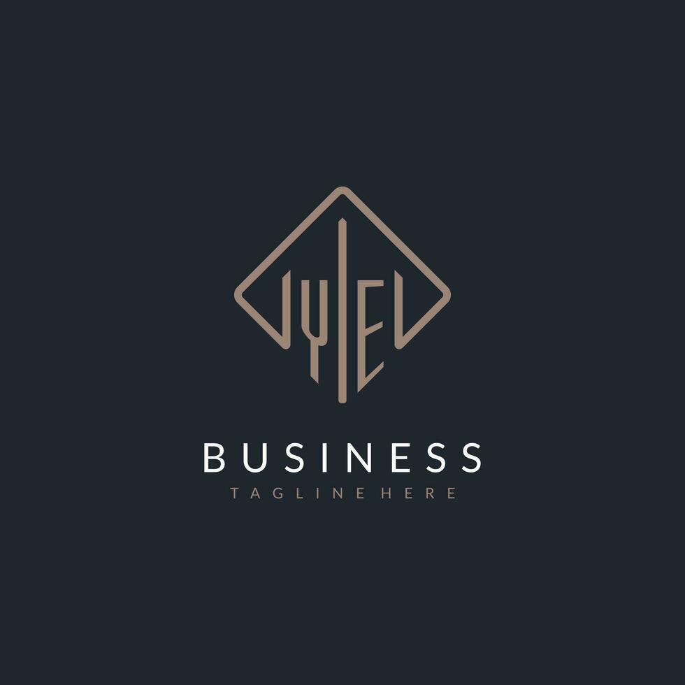 YE initial logo with curved rectangle style design vector