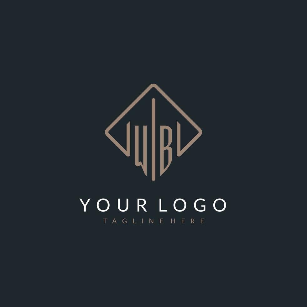 WB initial logo with curved rectangle style design vector