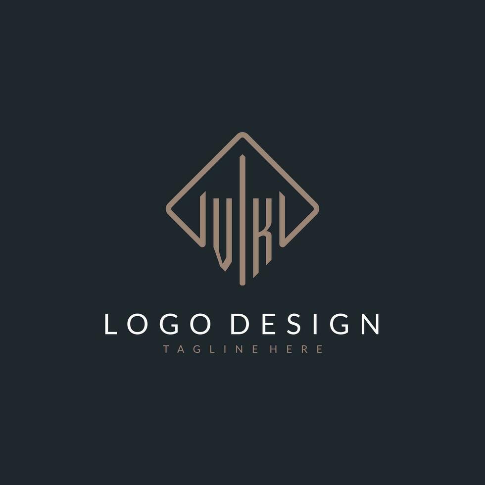 VK initial logo with curved rectangle style design vector