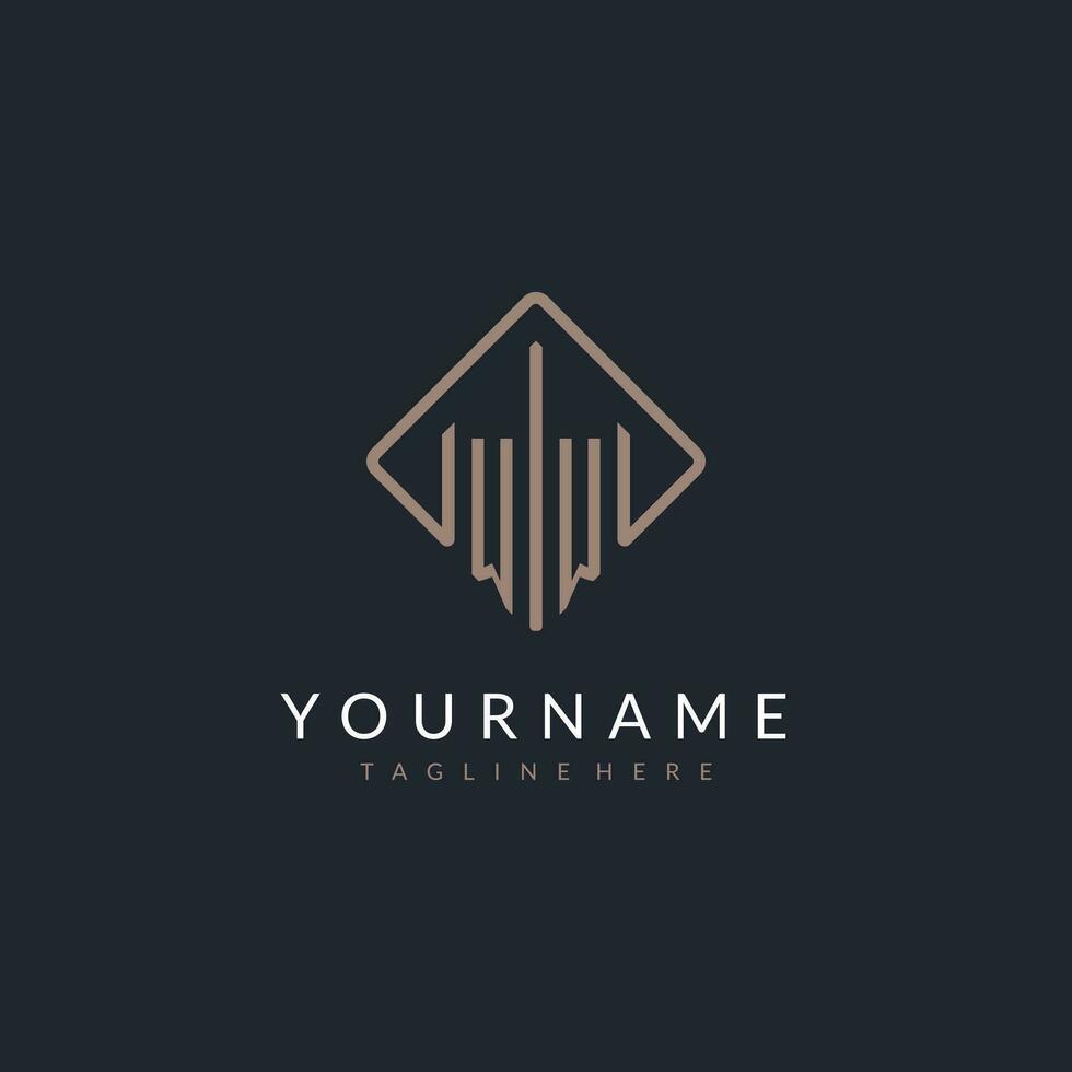 WW initial logo with curved rectangle style design vector