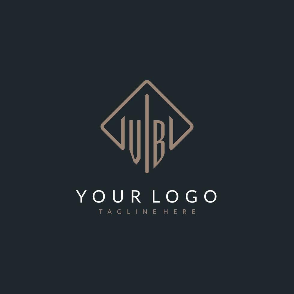 VB initial logo with curved rectangle style design vector