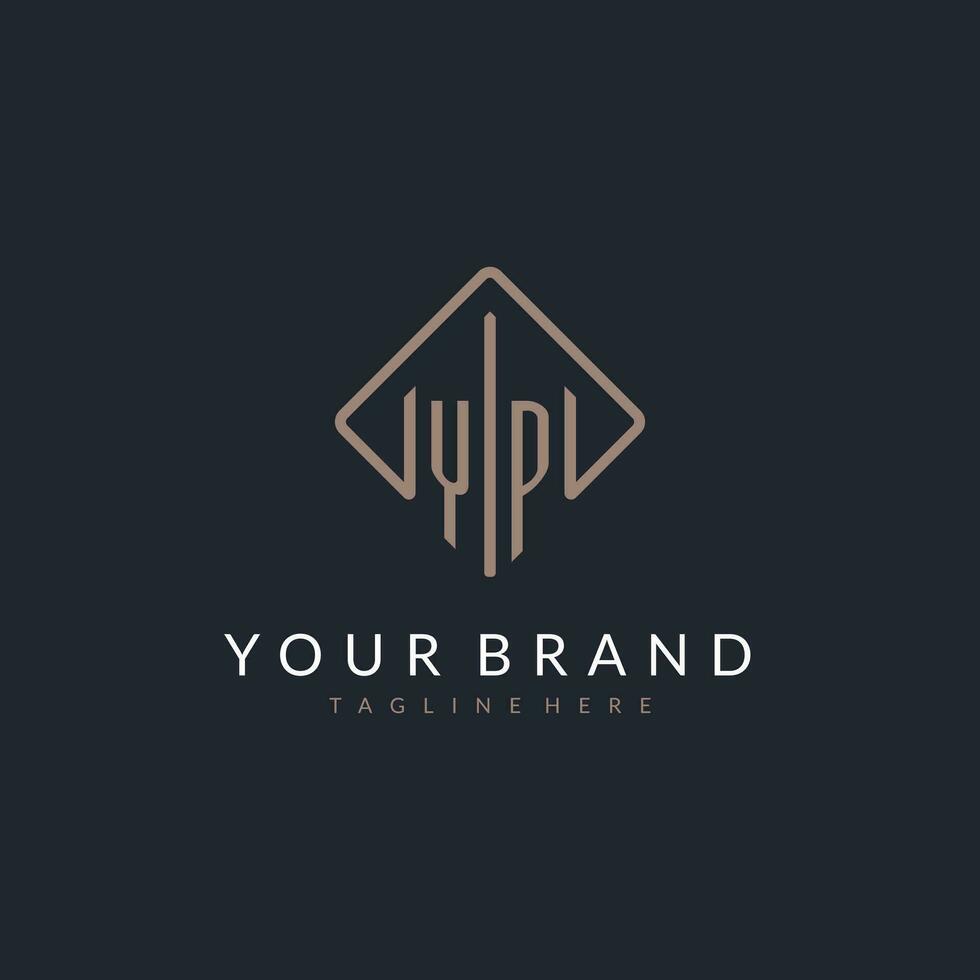 YP initial logo with curved rectangle style design vector