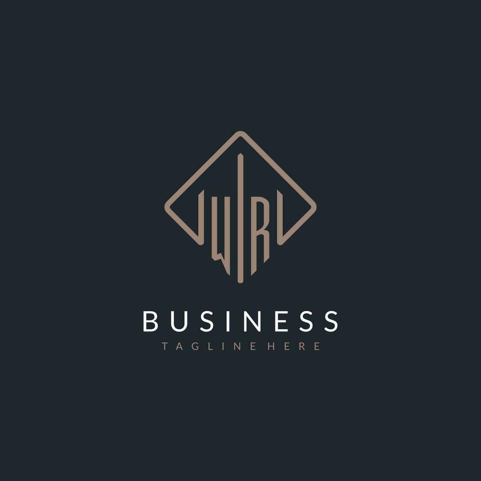 WR initial logo with curved rectangle style design vector