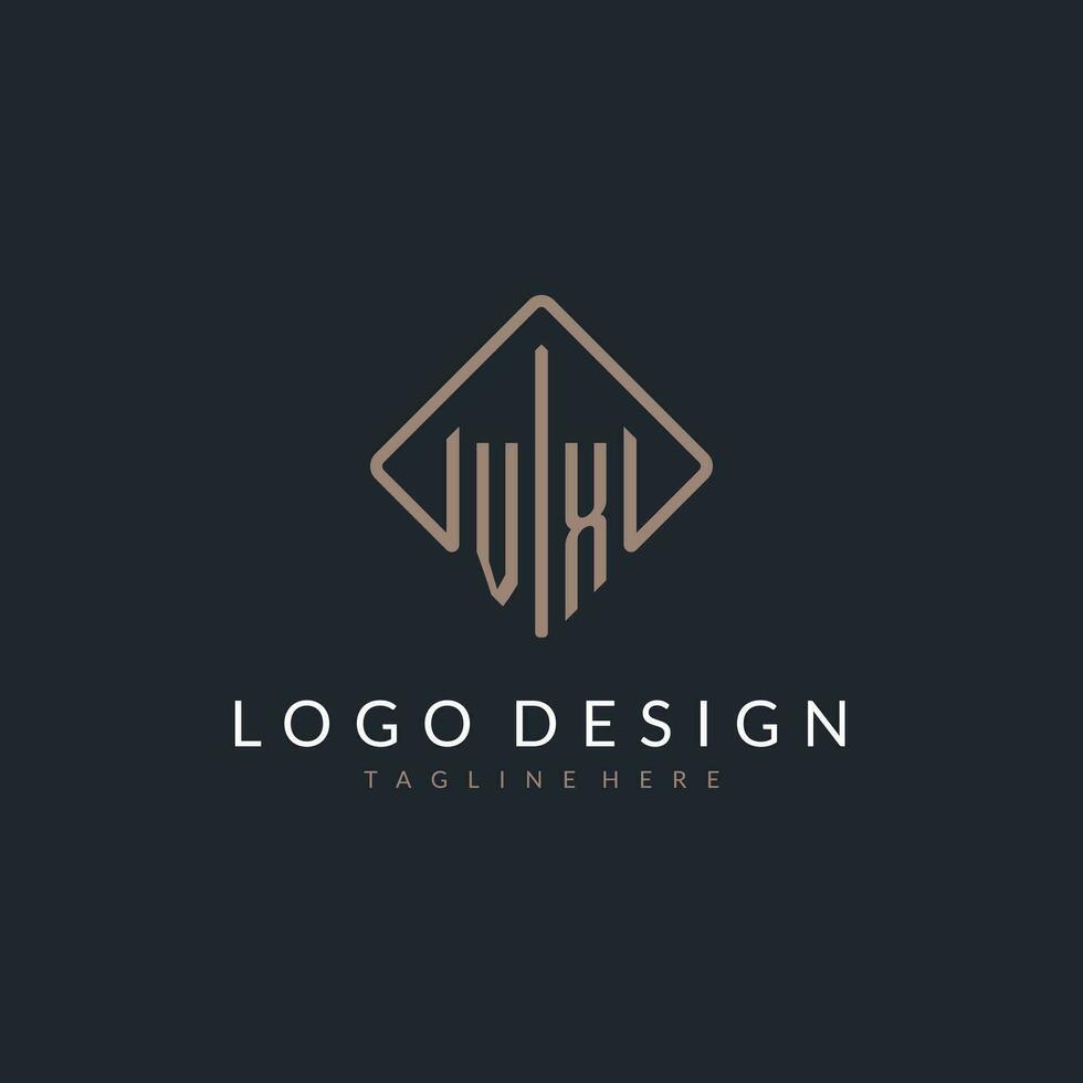 VX initial logo with curved rectangle style design vector