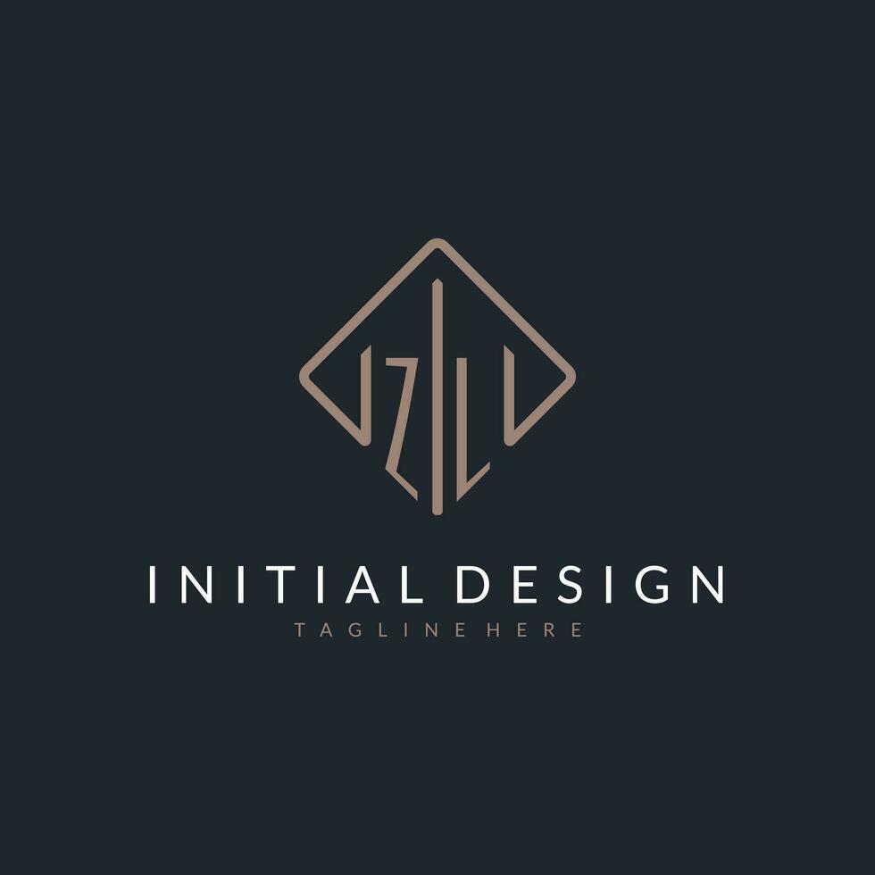 ZL initial logo with curved rectangle style design vector