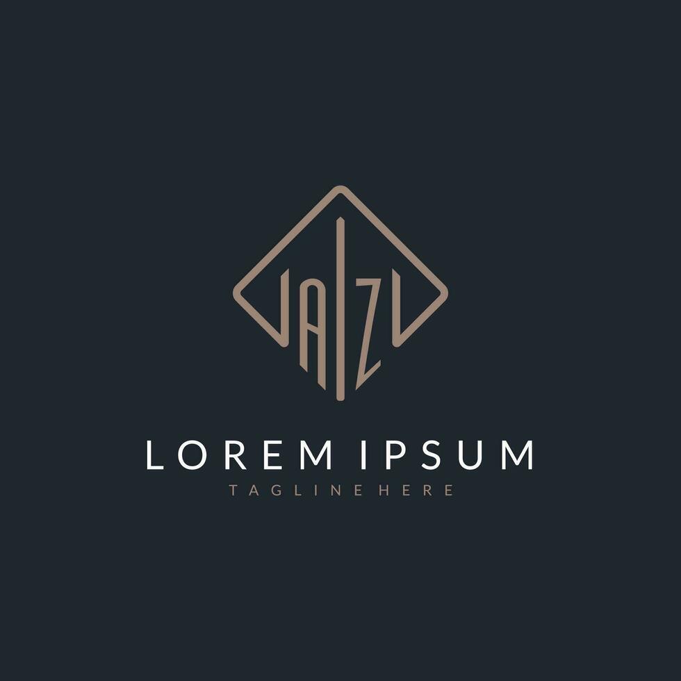 AZ initial logo with curved rectangle style design vector