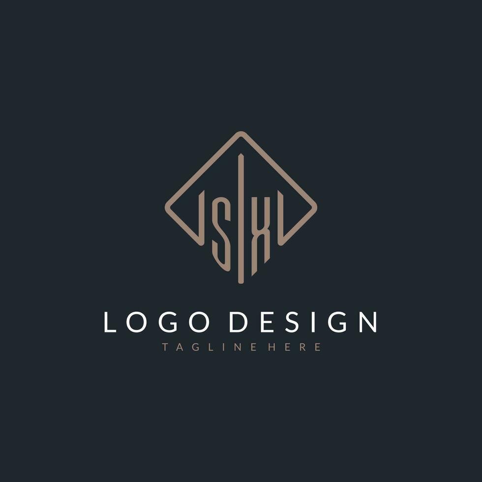SX initial logo with curved rectangle style design vector