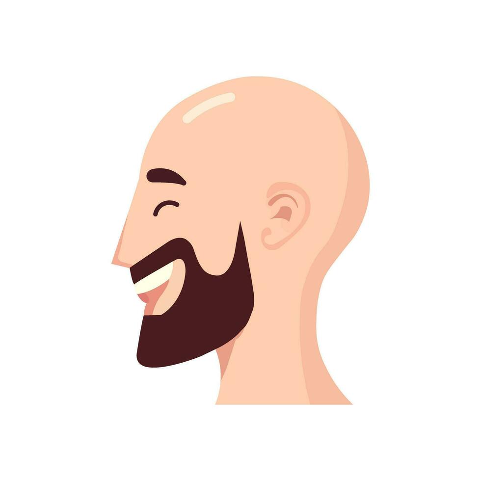 Abstract male portrait, face side view. The face of a smiling bald man with a beard in profile. Isolated vector illustration.