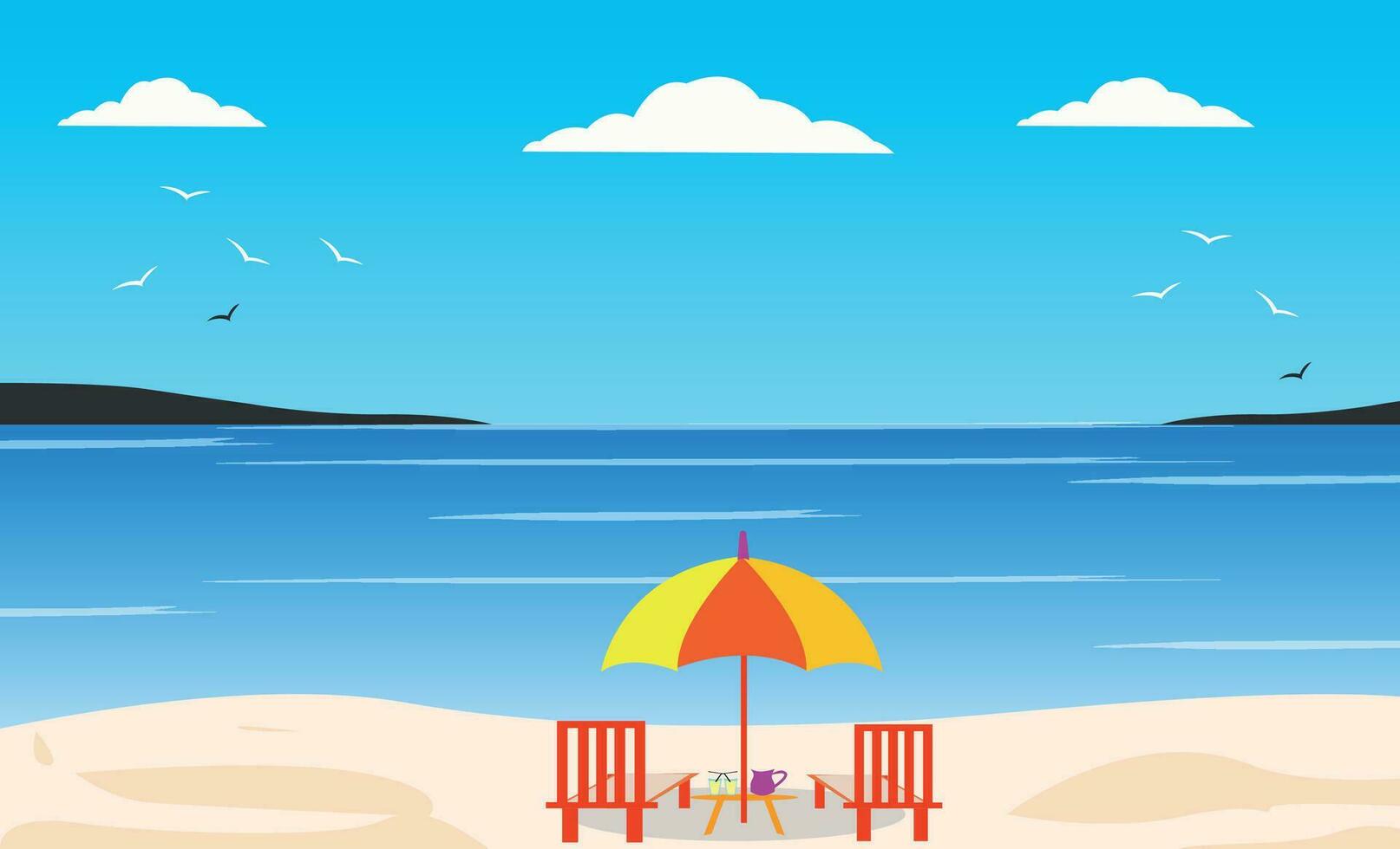 It's summer time banner with coconut tree, grass and lifebuoy on a sunny summer background. vector