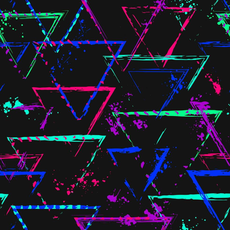 Pattern with triangles, paint strokes, splatter vector