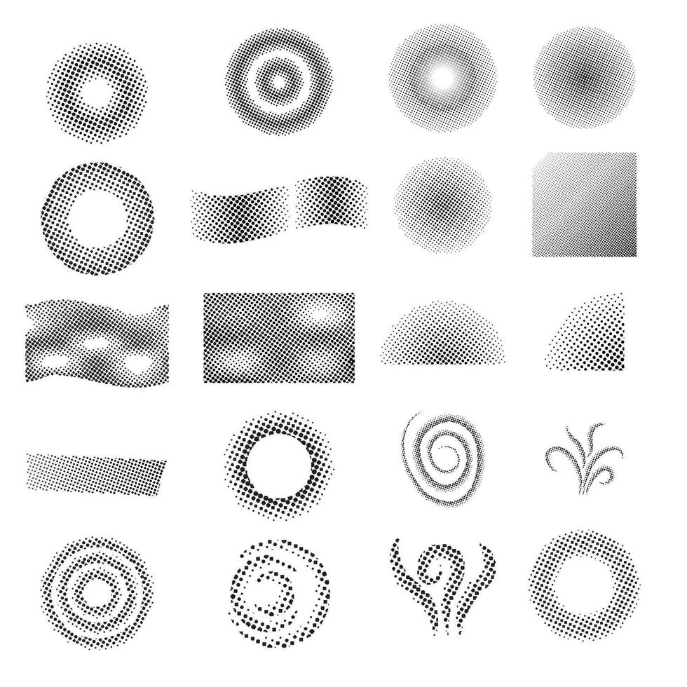 Circle halftone. Abstract dotted circles, round halftones geometric dots and pop art texture vector