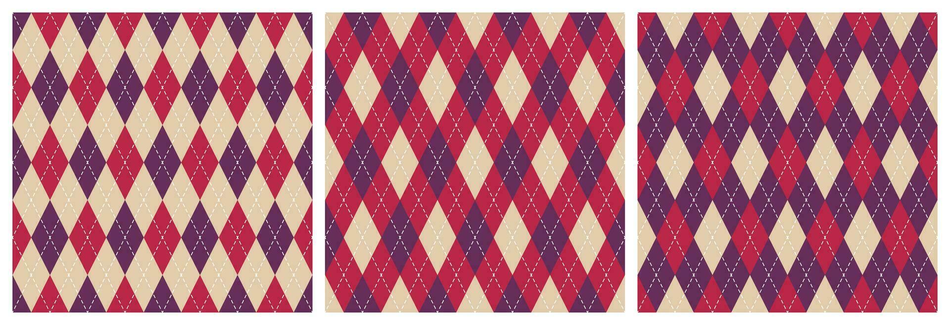 Seamless argyle pattern background. Trend color of the year 2023 Viva Magenta. Design texture elements for fabric, tile, banner, template, card, cover, poster, backdrop, wall. Vector illustration.