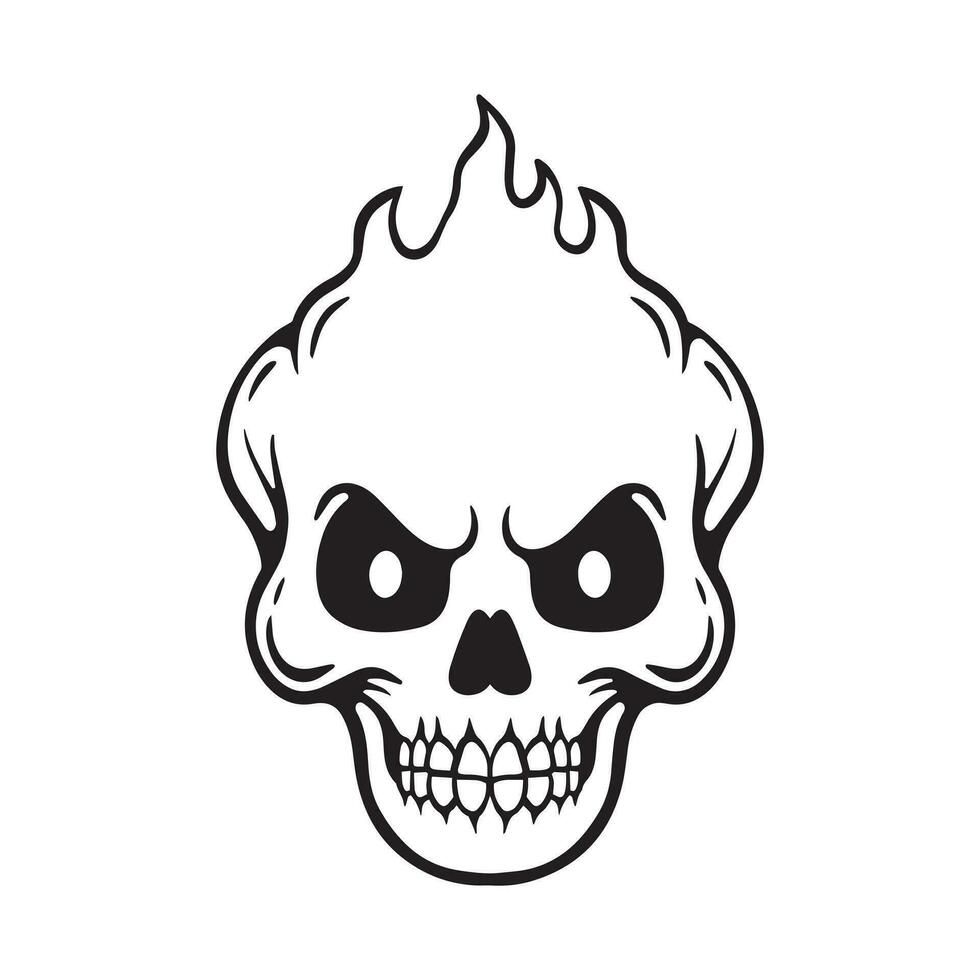 Skull with fire hand drawn illustrations for the design of clothes, stickers, tattoo etc vector