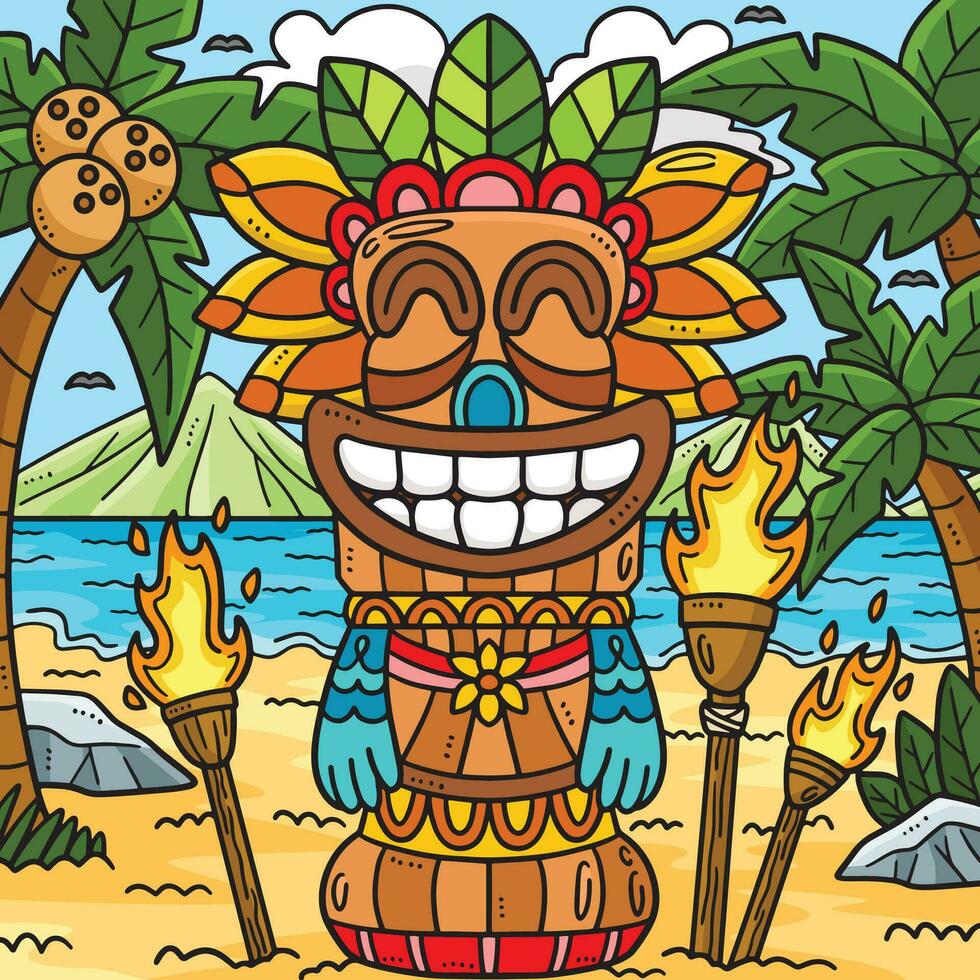 Summer Tiki Totem Pole Colored Cartoon vector