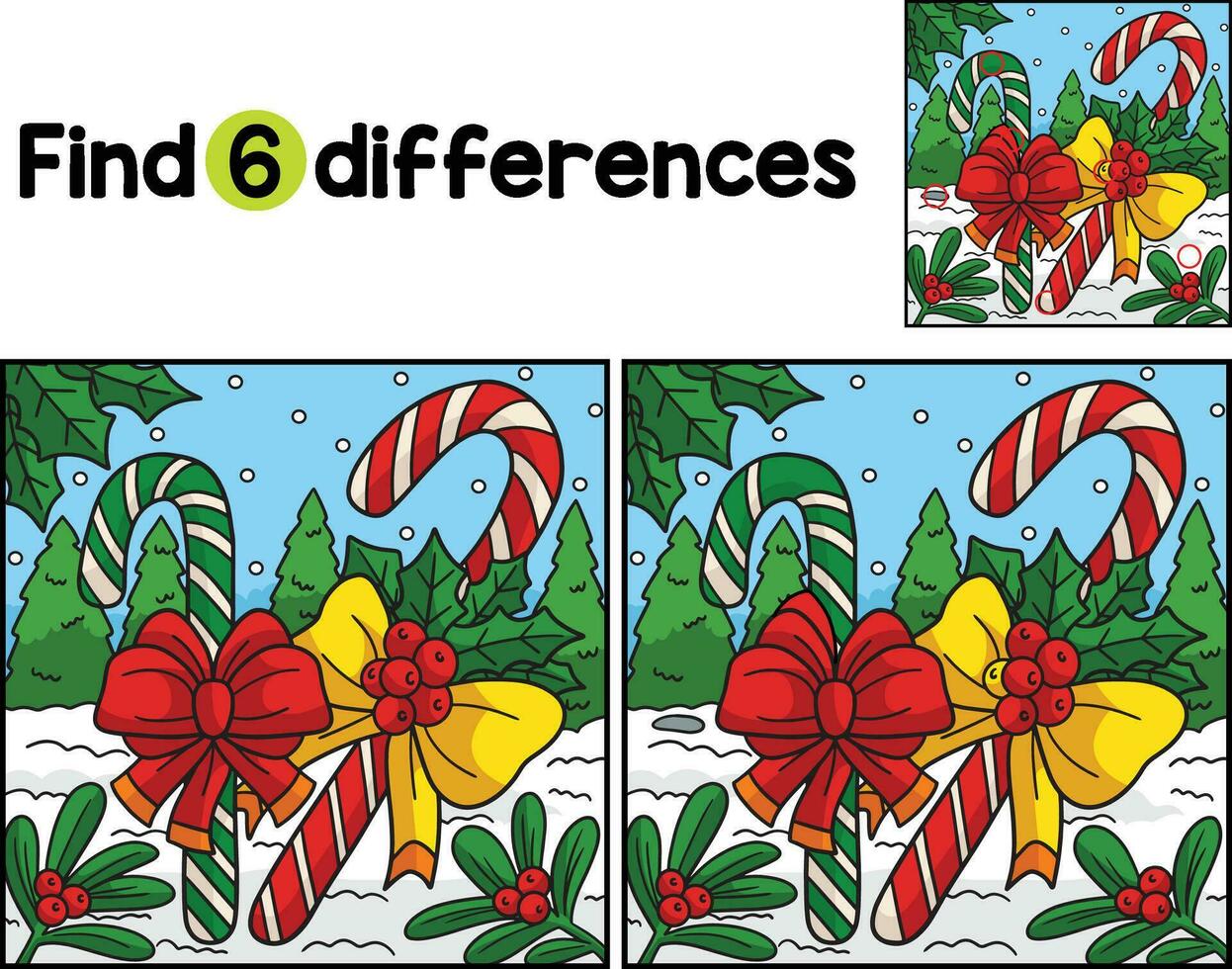 Christmas Candy Cane Find The Differences vector