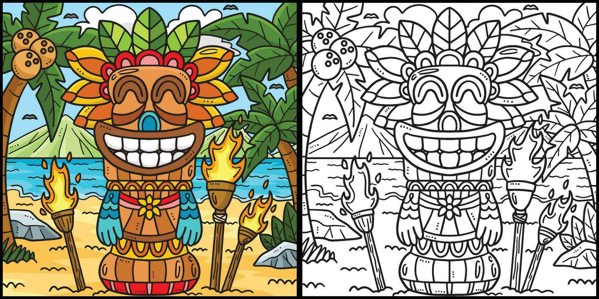 Summer Tiki Totem Pole Coloring Page Illustration vector