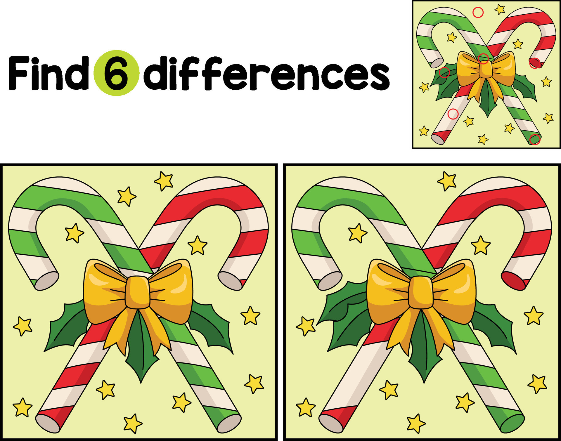 Christmas Candy Cane Find The Differences 27584062 Vector Art at Vecteezy