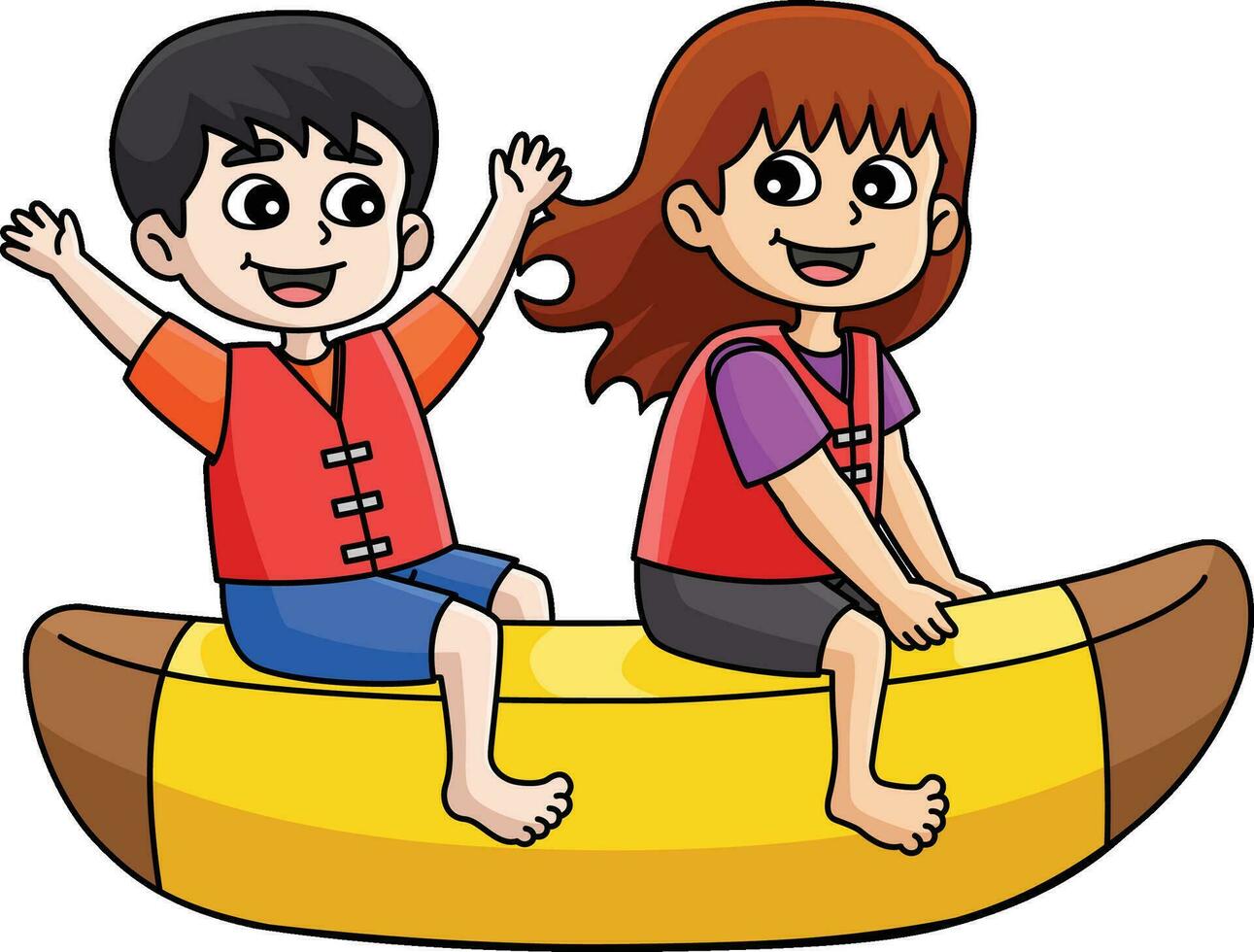 niños montando un plátano barco dibujos animados clipart vector