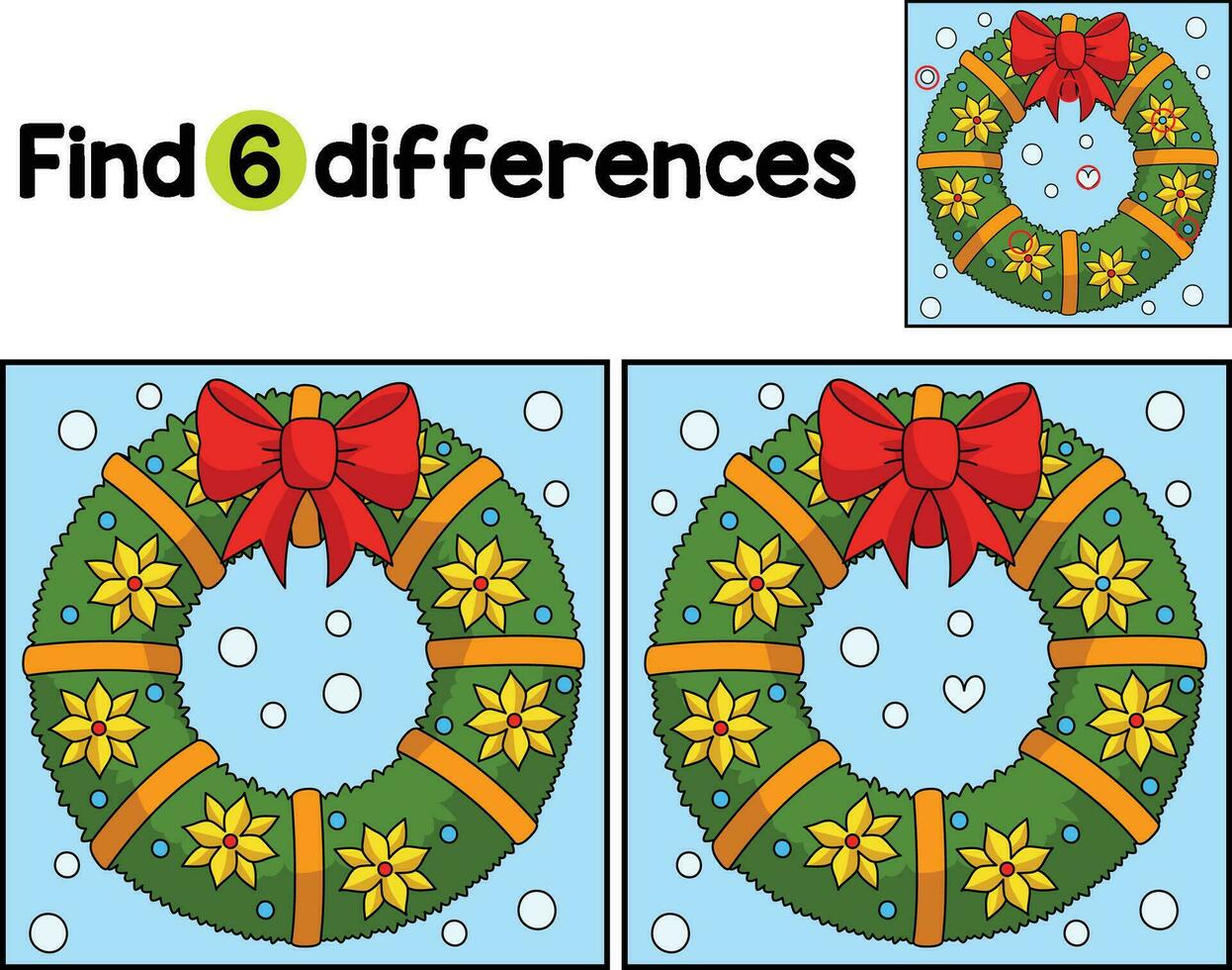 Christmas Wreath Find The Differences vector