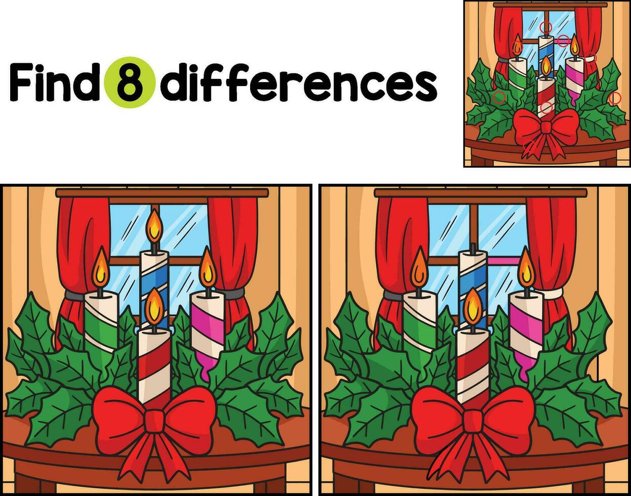 Christmas Candle Find The Differences vector